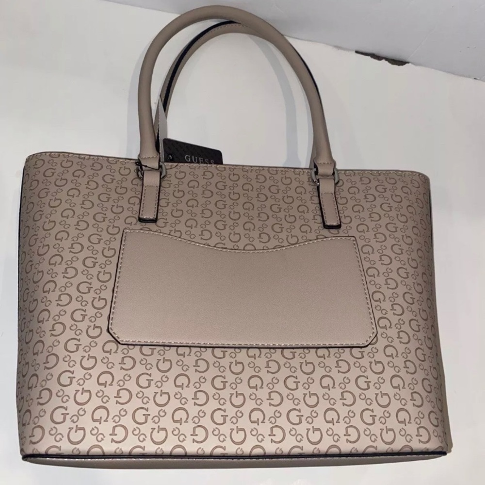 New Beige GUESS Purse Tote Hand Bag + Bag Charm Latte Cuba SE750822 NWT Embossed - Picture 5 of 5